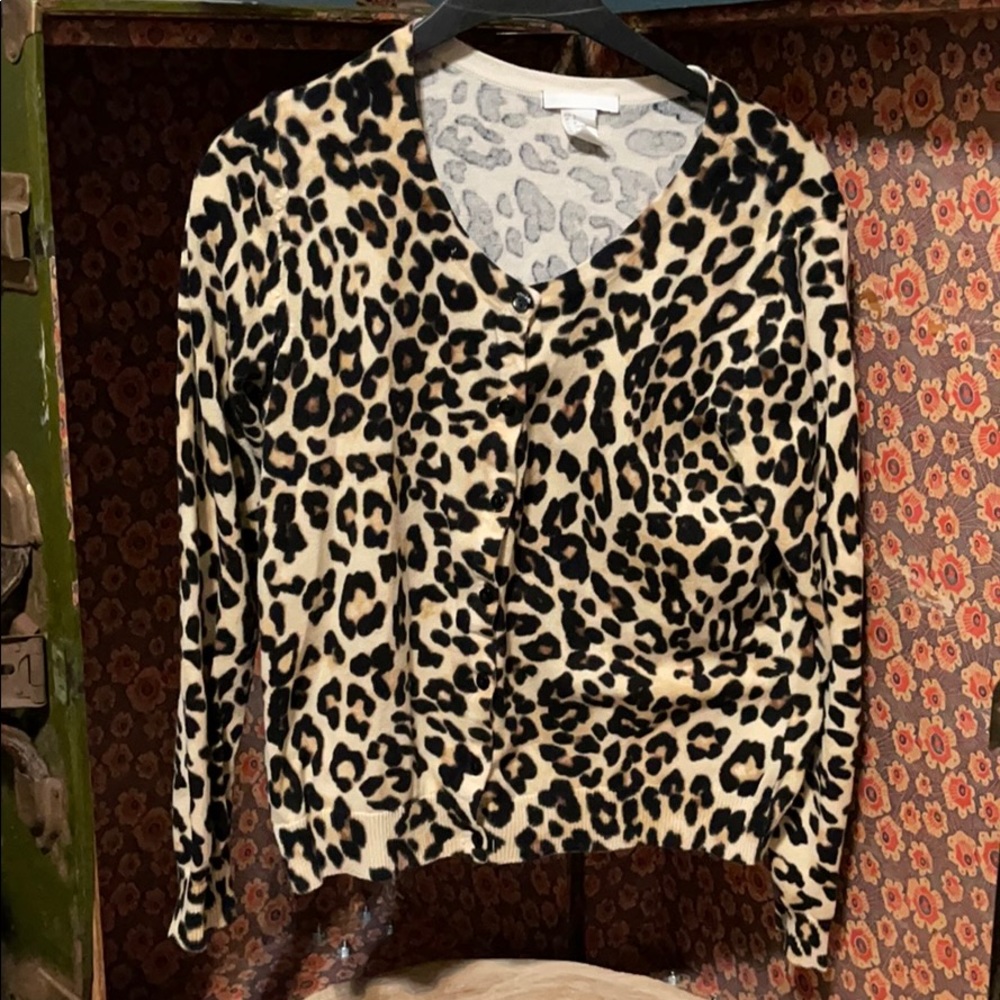 H&M Basics Leopard Print Button Cardigan